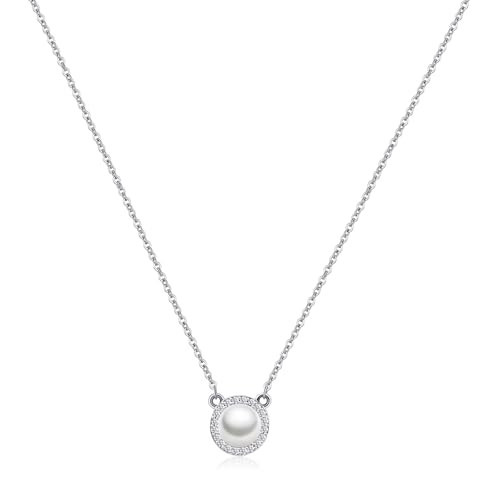 Silver Pearl Necklace Single Pearl Pendant Necklace for Women Trendy Dainty Round Pearl Jewelry for Gift | Amazon (US)