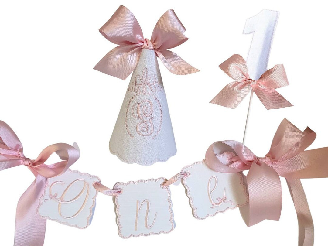 Heirloom Bow Keepsake 3 Pc Birthday Set I Bow Party Hat I Classic Pink Party Hat I Floral Birthda... | Etsy (US)