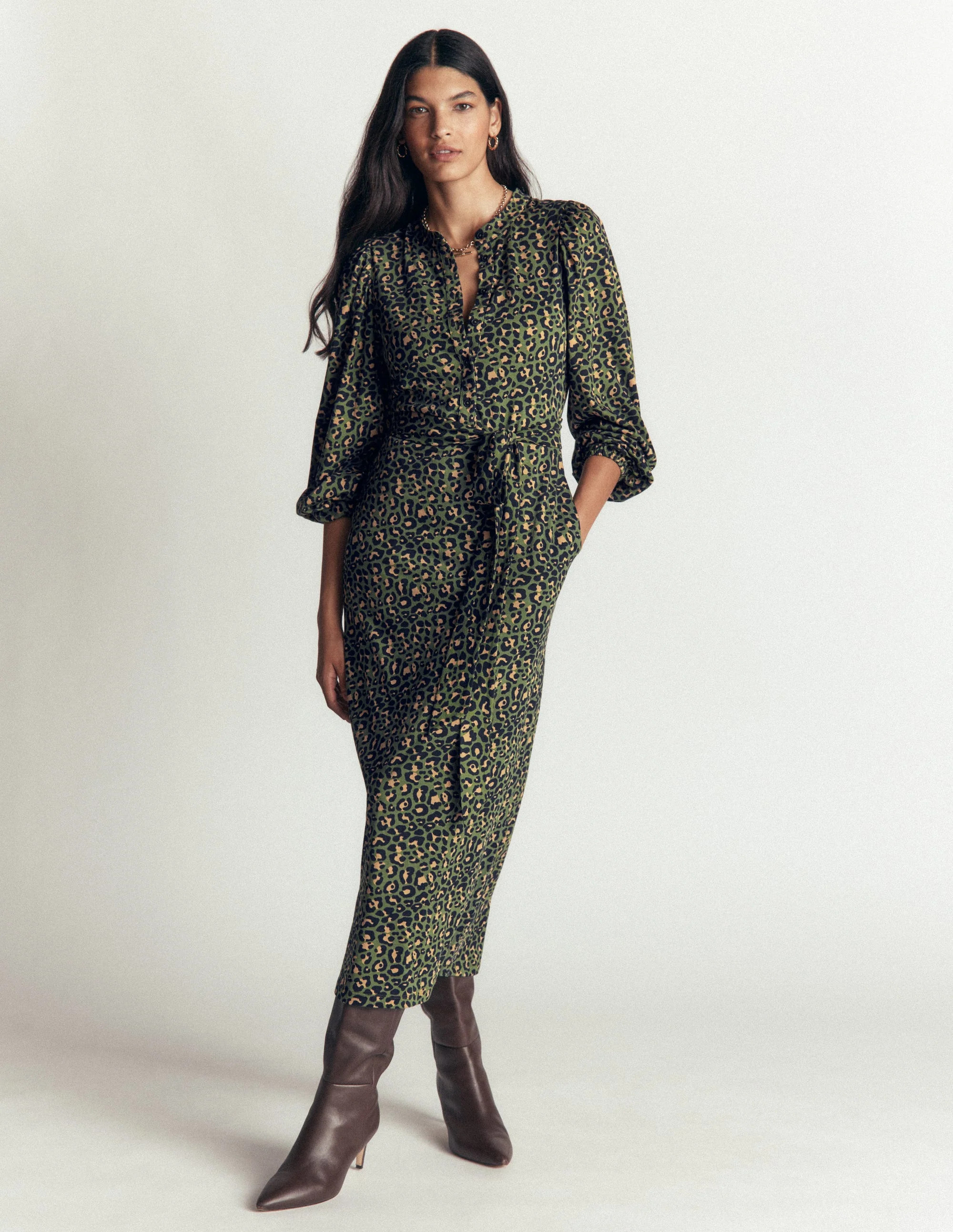 Boden Women's Eli Belted Jersey Midi Dress in Green | Size 8 | Boden (US)