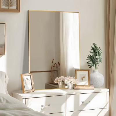 Gold-Painted Aluminum Alloy Thin-Frame Right-Angle Rectangular Wall Mirror | Target
