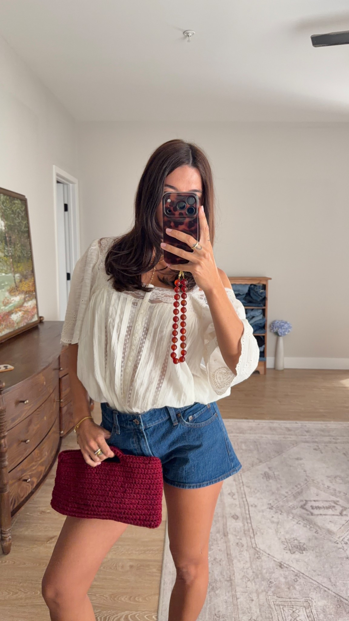 Spring outfit! Tunic is in a size S, shorts are last year from Abercrombie but linked similar (wearing a 26) and bag is made by @crochetbysydney on IG 

#LTKootd #LTKspring #LTKspringtrends