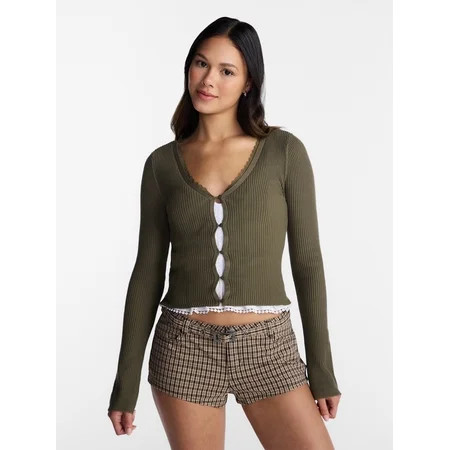 No Boundaries Lace Trim Cardigan, Women's XXS-XXL | Walmart (US)