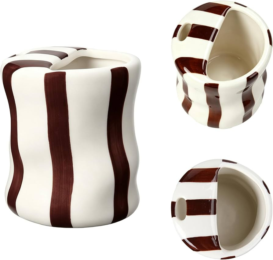 Ceramic Coffee Mug 10oz Cute Brown Stripes Coffee Cup Travel Mug Tumbler | Amazon (US)