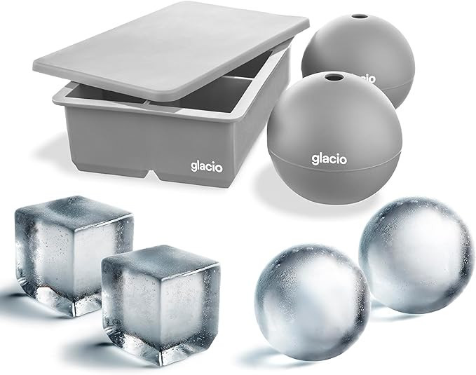 glacio Ice Cube Molds - Jumbo Square Cube Tray with Lid and 2 Large Sphere Molds | Amazon (US)