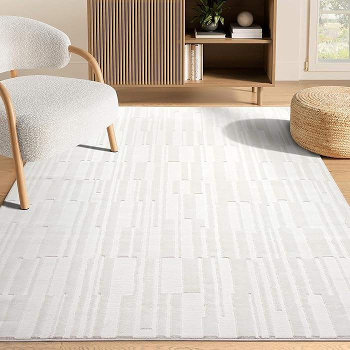 Abani Cream Area Rug - 8' x 10' - Living Room & Bedroom - Textured Linear Design - Indoor Use - E... | Amazon (US)