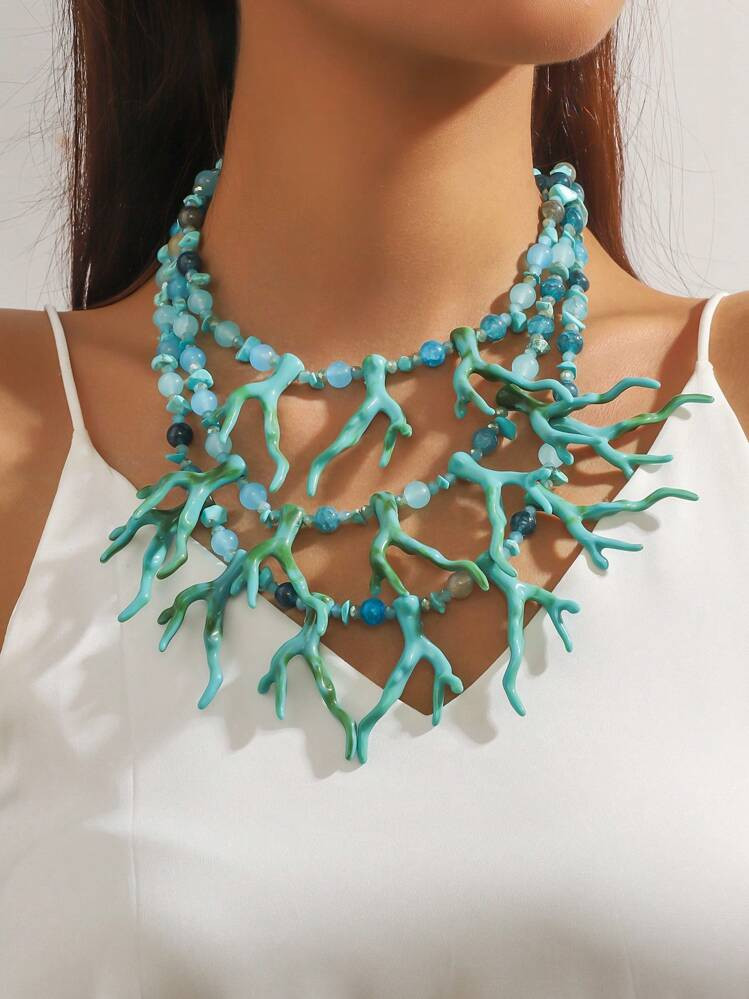 1pc Handmade Multilayer Coral Beads Bohemian Style Colorful Statement Necklace For Women | SHEIN