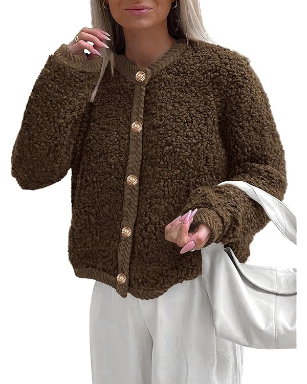 PRETTYGARDEN Women's Faux Fur Shearling Coat Fuzzy Fleece Button Up Trendy Fall Winter Cropped Ja... | Amazon (US)