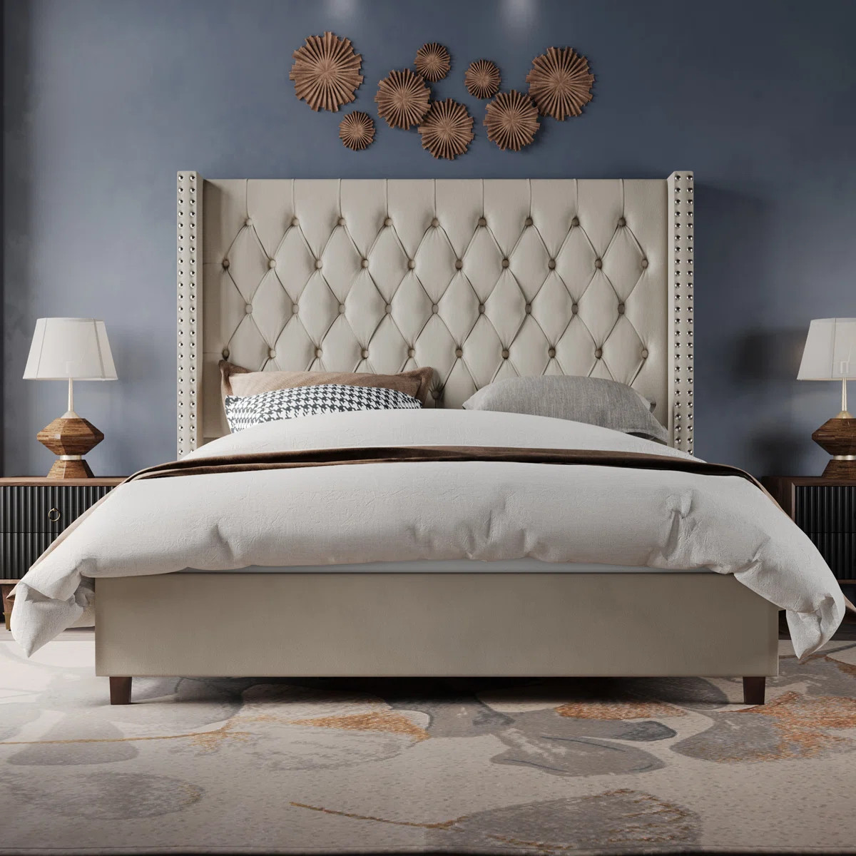 Bed Frame with 61.4" Tall Headboard Upholstered Velvet Platform Bed | Wayfair North America