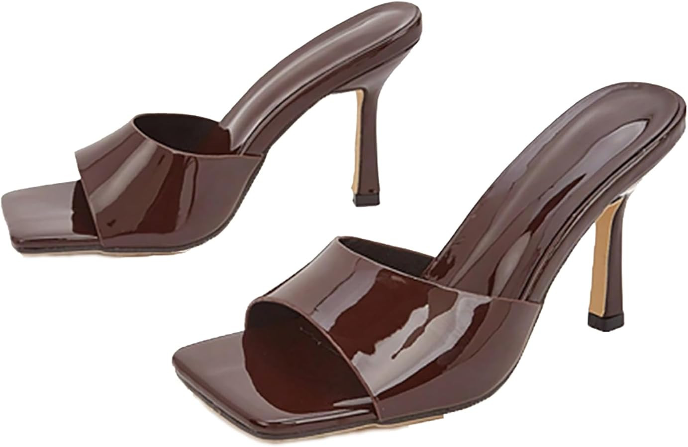Women'S Leather Square Open Toe Stiletto Heel Slide Sandals Fashion Slip-On Sexy High Kitten Heel... | Amazon (US)