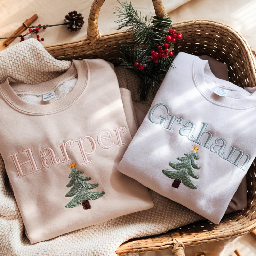 Embroidered Custom Name Christmas Tree Kid's Sweatshirt - Etsy | Etsy (US)