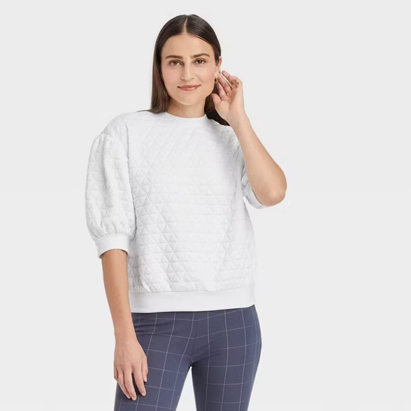Women's 3/4 Sleeve Quilted Pullover Sweatshirt - A New Day™ | Target