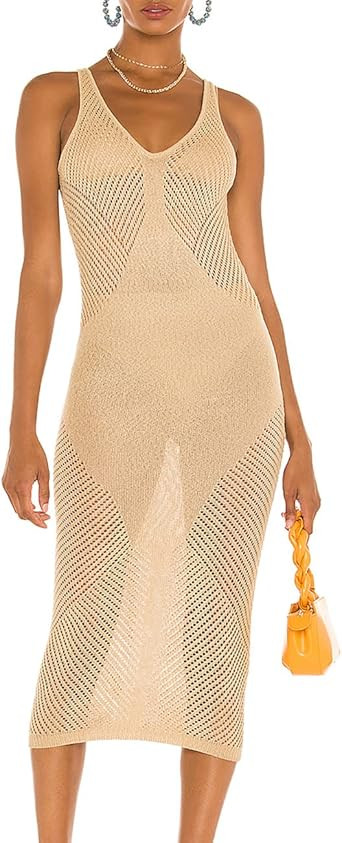Bsubseach Women Sleeveless Crochet Swimsuit Cover Up Hollow Out Cover Up Dress Summer Beachwear | Amazon (US)