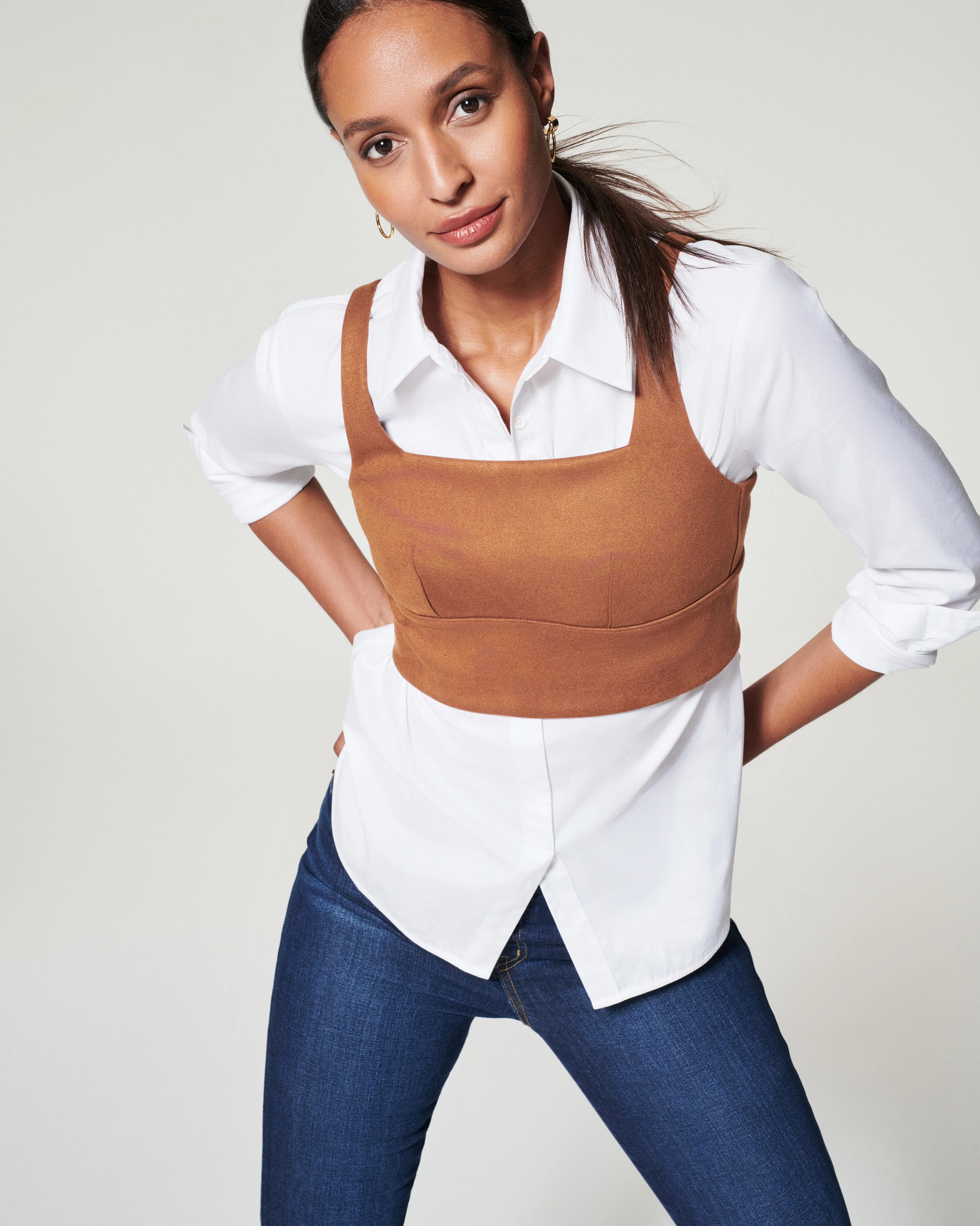 Faux Suede Square Neck Crop Top | Spanx