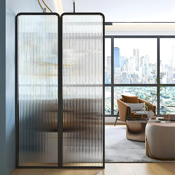6ft Tall Modern Room Divider, Metal Glass Partition Room Divider, Folding Privacy Room Divider Sc... | Amazon (US)