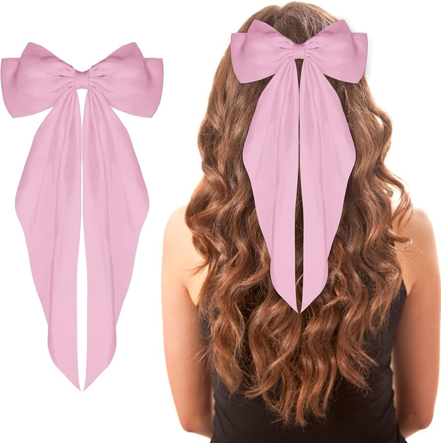 WLLHYF Big Bow Barrettes Long Tail French Ribbon Hair Pins Soft Silky Satin Hair Clip Metal Bowkn... | Amazon (UK)