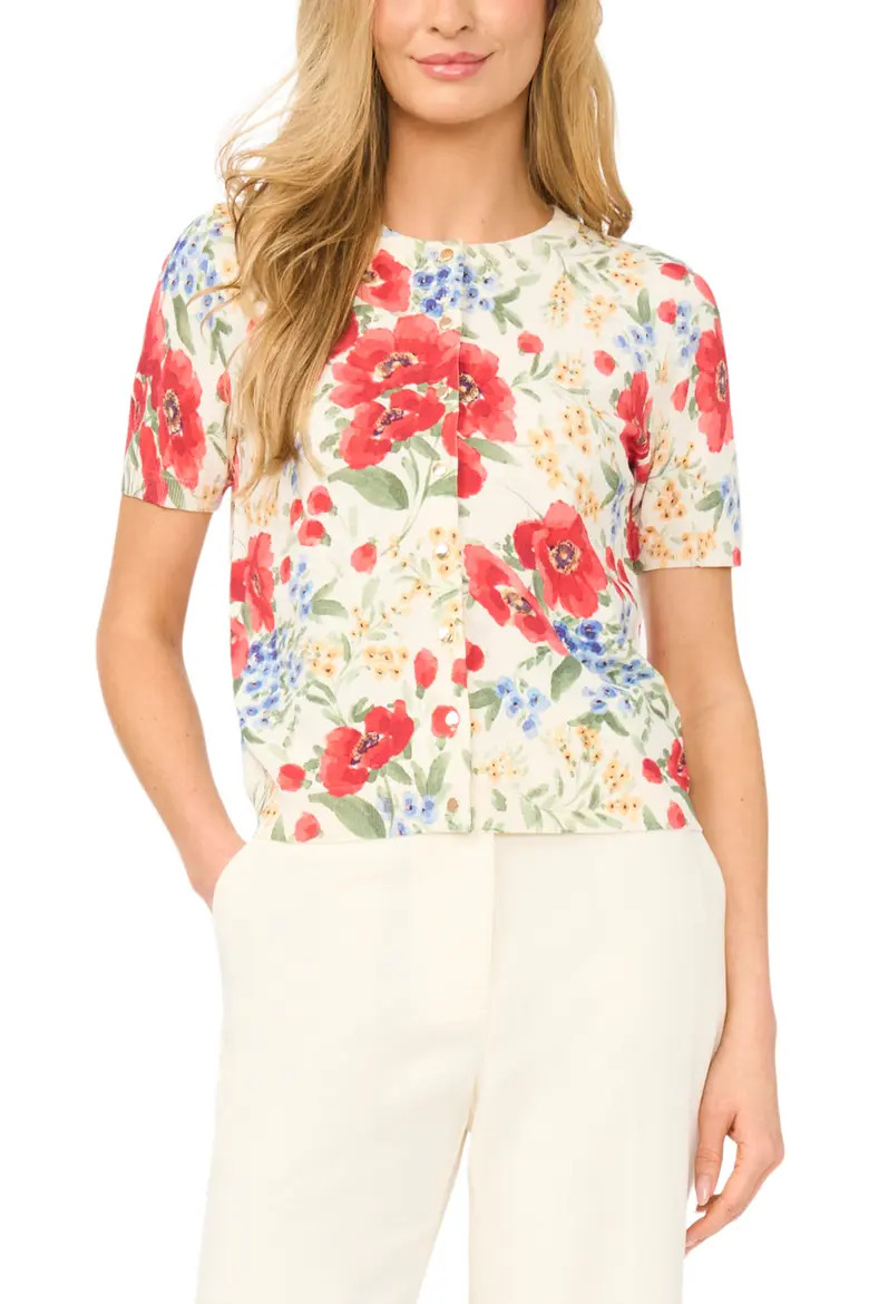 Reanna Floral Short Sleeve Cardigan (Women) | Nordstrom | Nordstrom