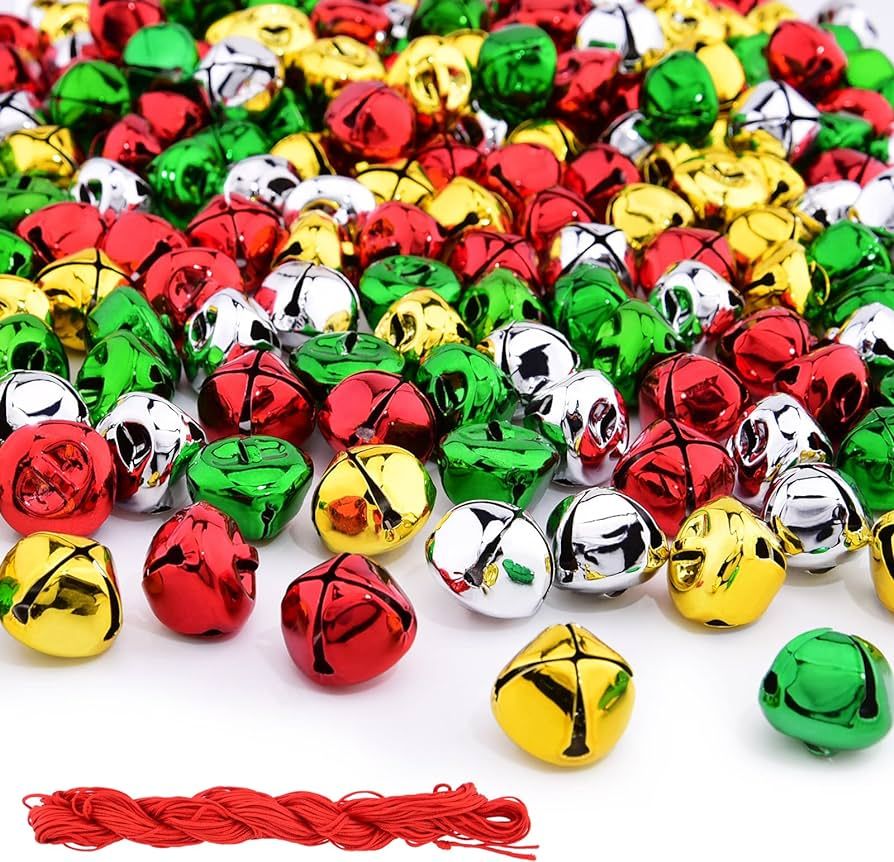 Hapeper 60 Pieces 1 Inch Christmas Bells Red Green Gold Silver Metal Bells for Christmas Decorati... | Amazon (US)