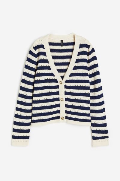 Pointelle-knit Cardigan - Dark blue/striped - Ladies | H&M US | H&M (US + CA)