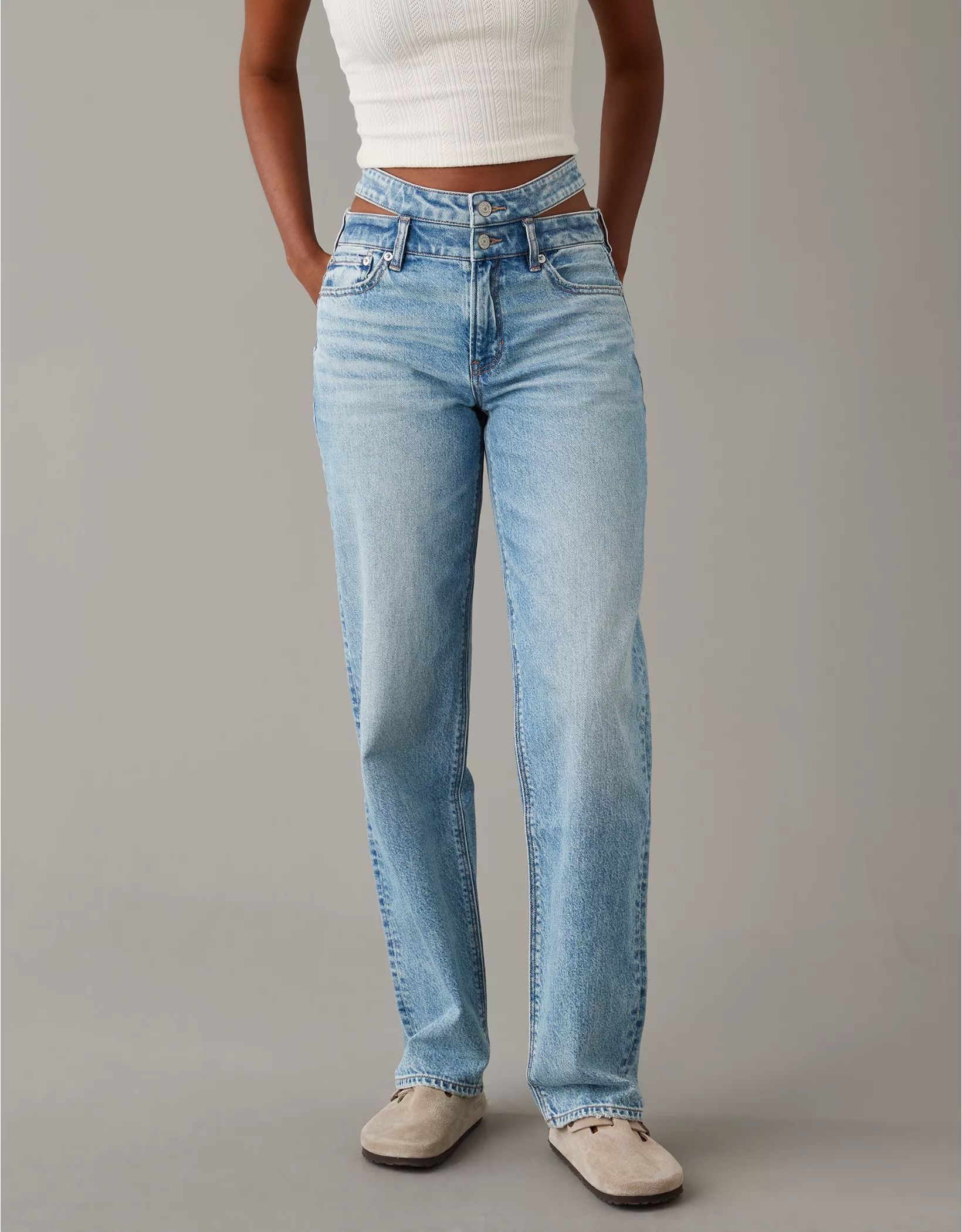 AE Strigid Super High-Waisted Baggy Straight Cut-Out Jean | American Eagle Outfitters (US & CA)