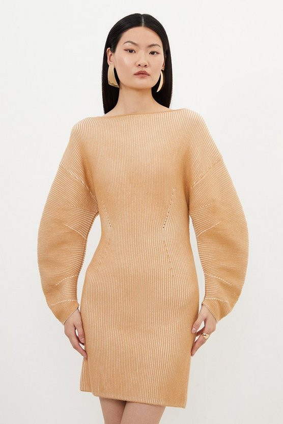 Viscose Blend Round Sleeve Knit Mini Dress | Karen Millen US
