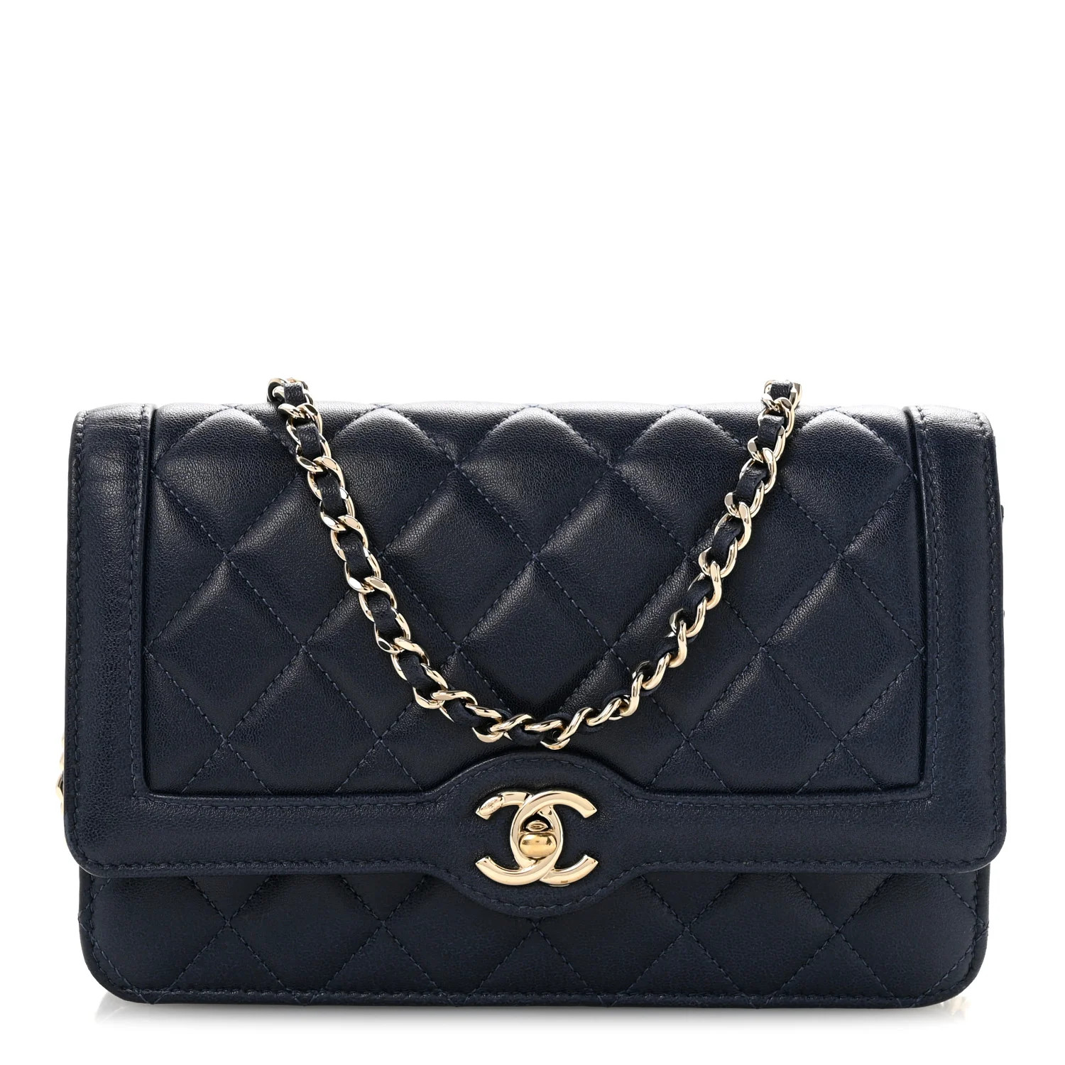 Chanel Lambskin Quilted Hold The Line Wallet On Chain WOC Dark Blue 1876818 | FASHIONPHILE (US)