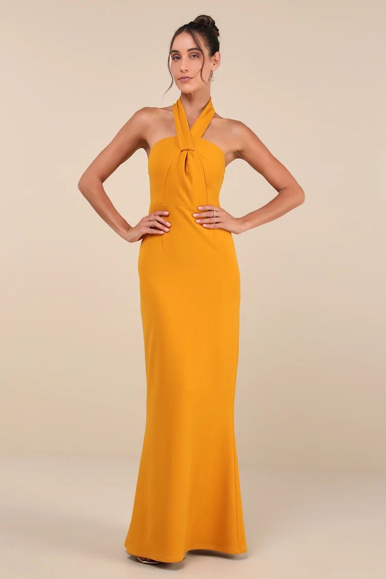 Mesmerizing Perfection Yellow Halter Neck Backless Maxi Dress | Lulus