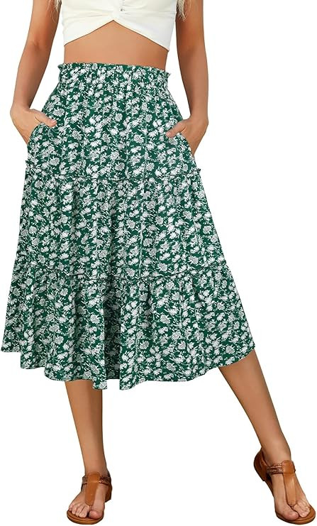 Berydress Midi Skirt for Women with Pockets 2025 High Waist A Line Casual Summer Boho Flowy Tiere... | Amazon (US)