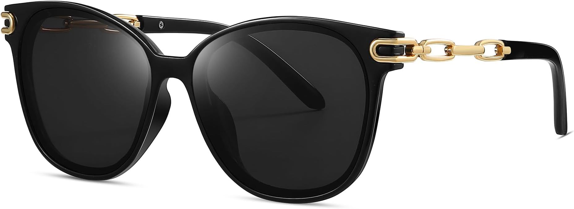 Colrea Oversized Round Sunglasses Womens Trendy Sunglasses for Women Fashion Frame Gold Chain UV4... | Amazon (US)