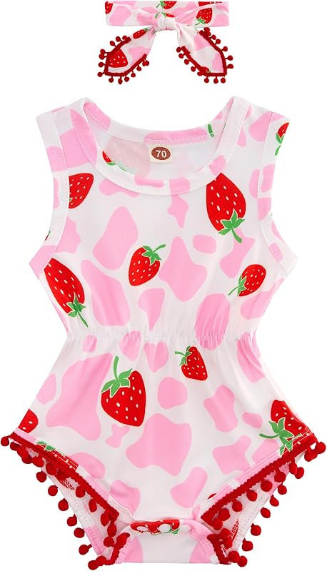 Baby Girl Clothes 0-24 Months Floral Sleeveless Baby Cowgirl Newborn Romper Jumpsuit Outfit Set w... | Amazon (US)
