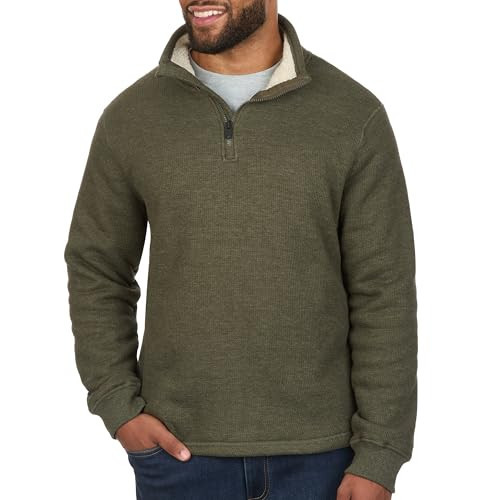 The American Outdoorsman Sherpa Lined Waffle Quarter Zip Mock Neck Long Sleeve Pullover for Men - Ideal for Outdoor Adventure (Smokey Olive Heather, XX-Large) | Amazon (US)
