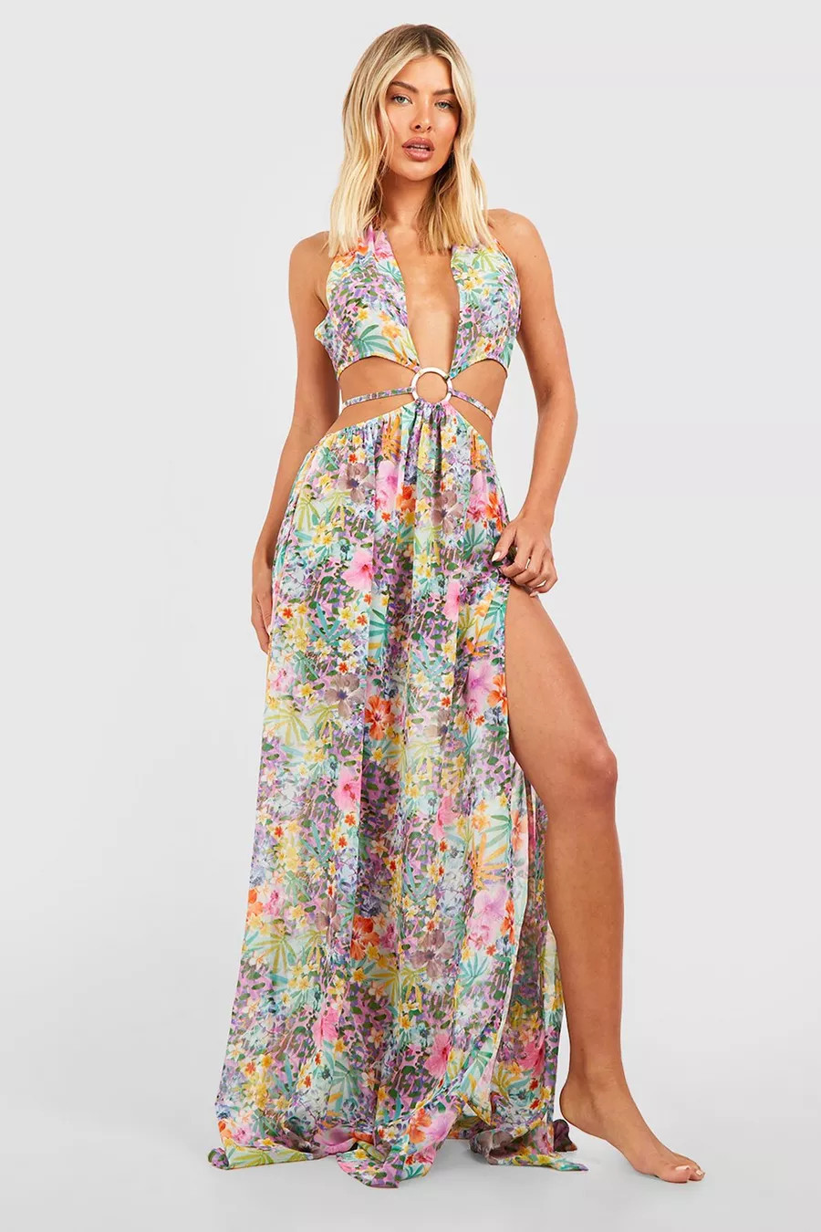 Robe de plage longue fleurie | Boohoo.com (FR)