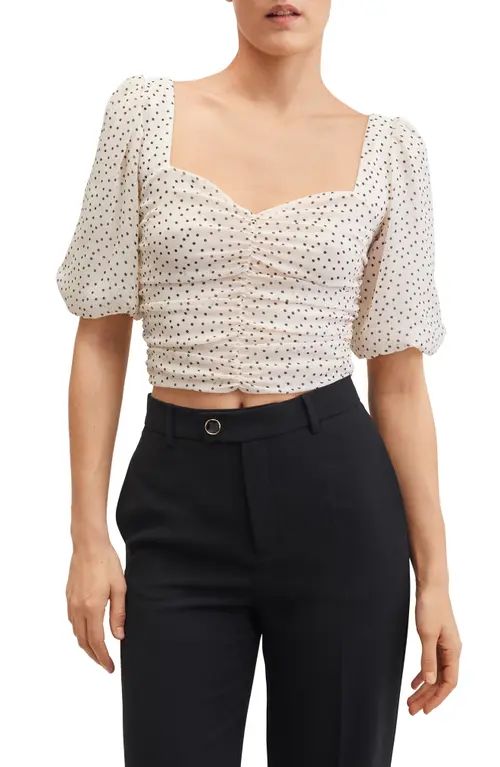 MANGO Polka Dot Chiffon Blouse in Off White at Nordstrom, Size 6 | Nordstrom