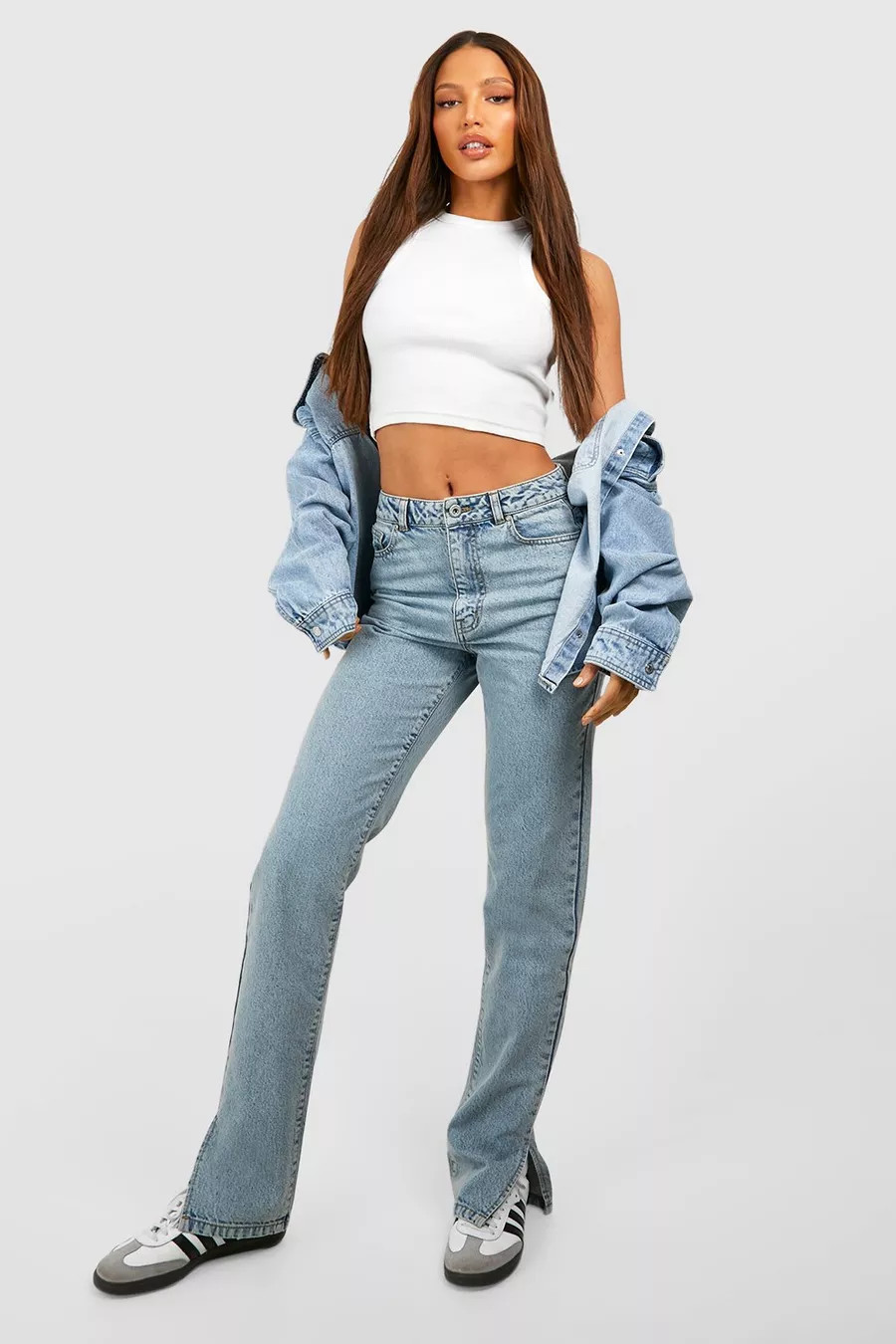 Tall Basic Jeans Met Split En Rechte Pijpen | Boohoo.com (NL)