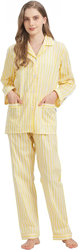 GLOBAL Womens Cotton Pajama Set for Women Long Sleeve PJs Button Down Sleepwear S-3XL | Amazon (US)