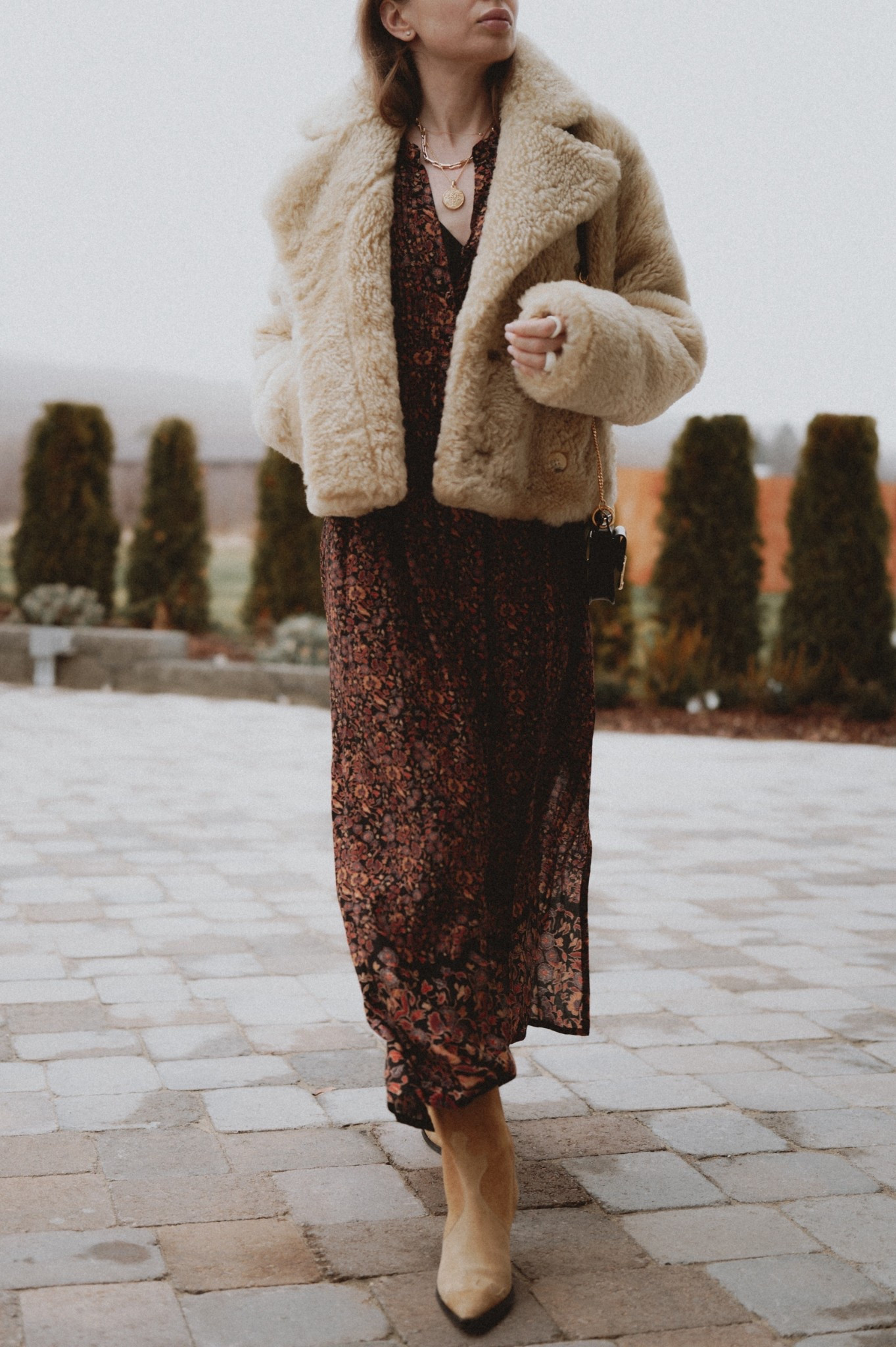 Date night outfit: a floral maxi dress + western boots + short teddy jacket + statement jewelry + chain strap mini bag. 
Bag: Chloe mini Tess 
Dress: Natalie Martin collection 
Jacket: Buck Mason
Boots: Aeyde Ariel
Jewelry: David Yurman & Kinn

#LTKSeasonal #LTKValentine