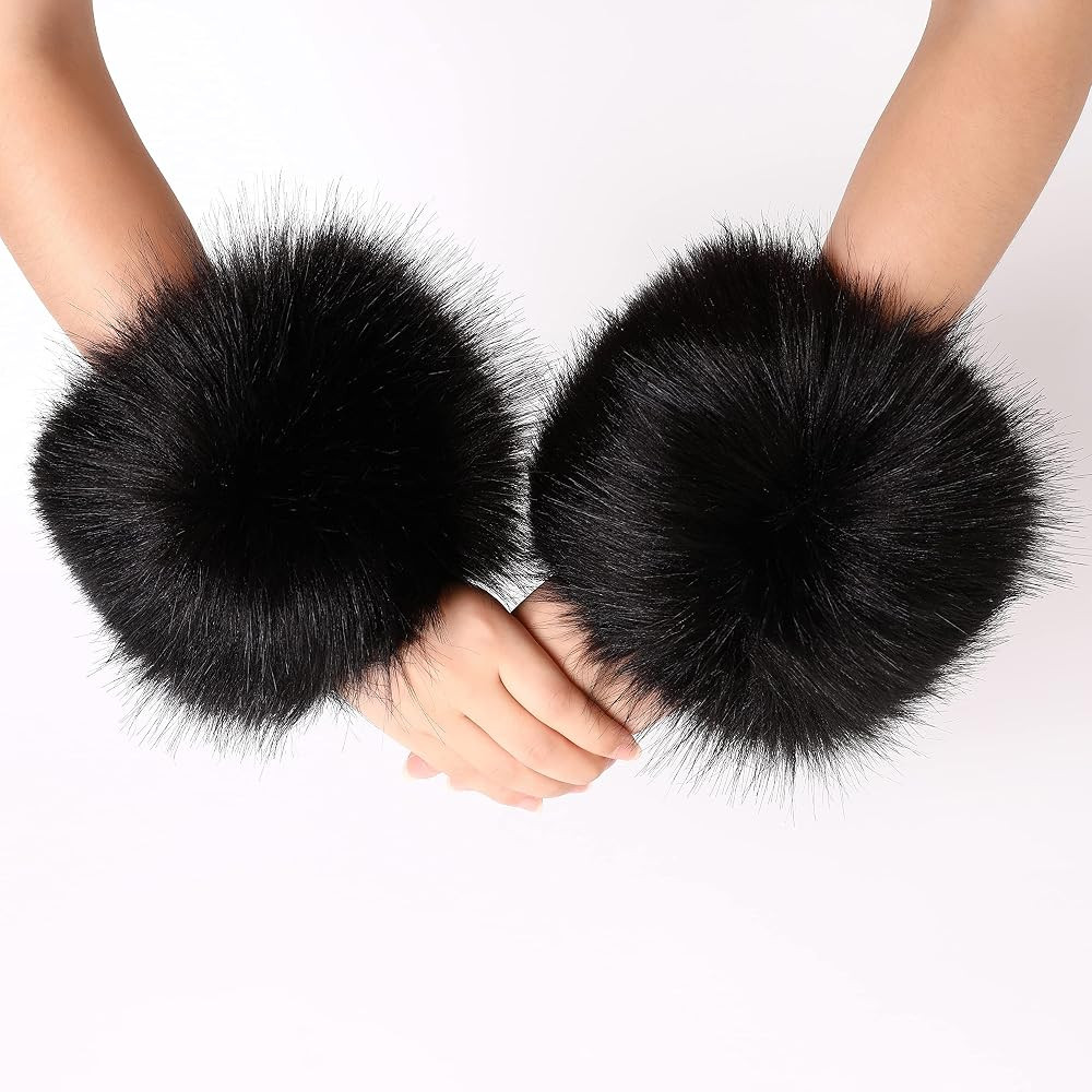 Dikoaina Faux Fur Wrist Cuffs- Winter Furry Bands Fox Fur Wrist Warmer,Arm Warmer, Leg Warmer, On... | Amazon (US)