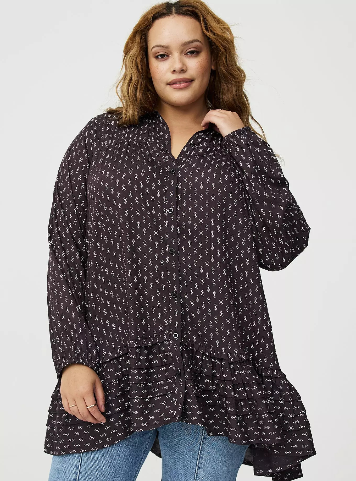 Festi Pintuck Button-Front Tunic | Torrid (US & Canada)