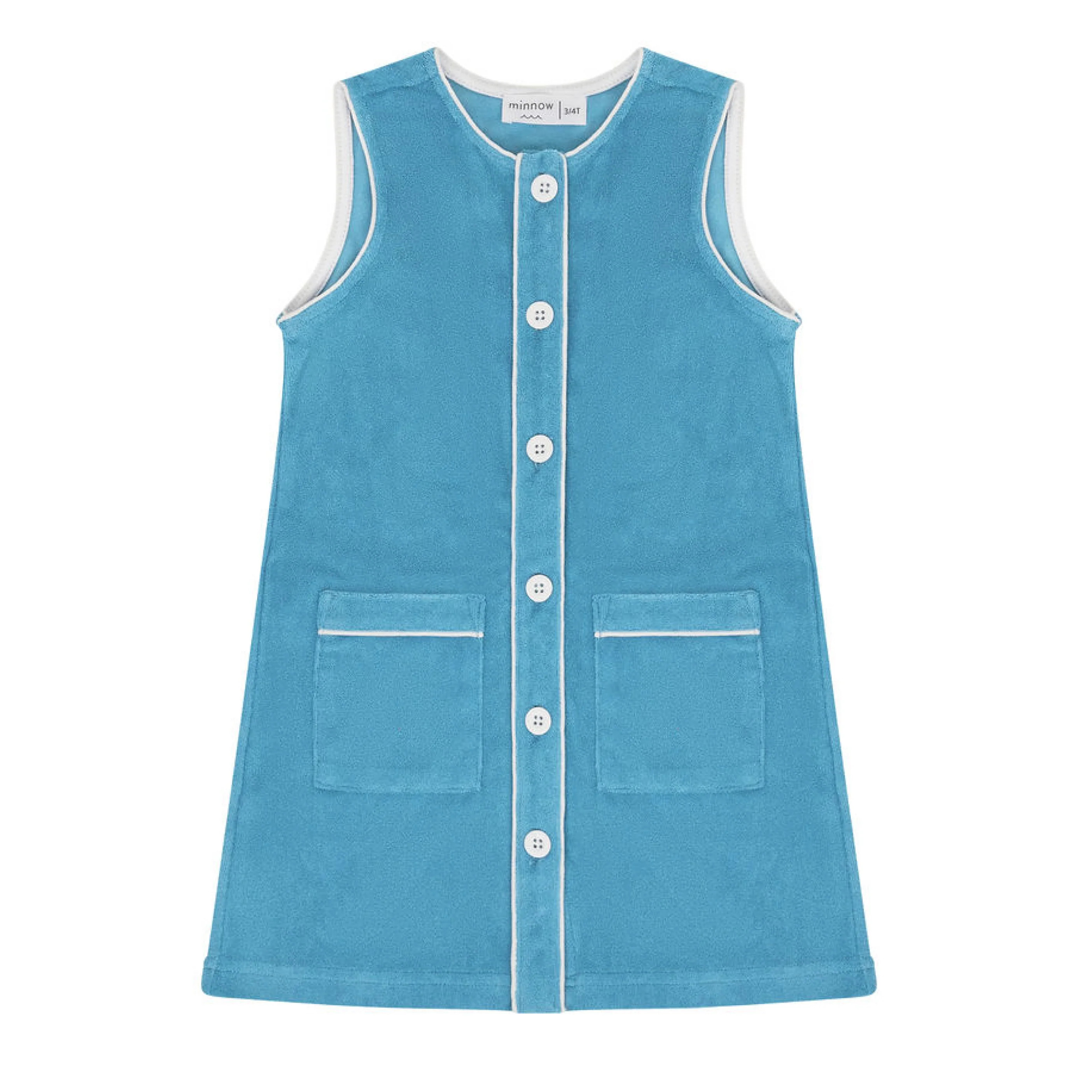 girls cerulean blue button down dress | Minnow