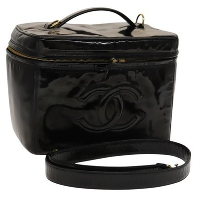 CHANEL Vanity Pouch Patent leather 2way Black Gold CC Auth bs24264 | eBay US