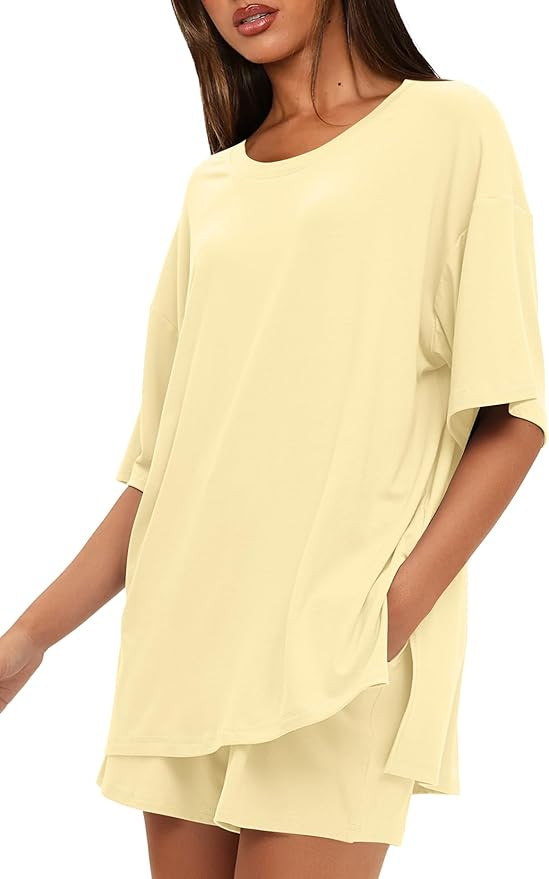 Darong Women's 2 Piece Lounge Set Short Sleeve Boxy T-shirt & Shorts Comfywear Summer Pajama Set ... | Amazon (US)