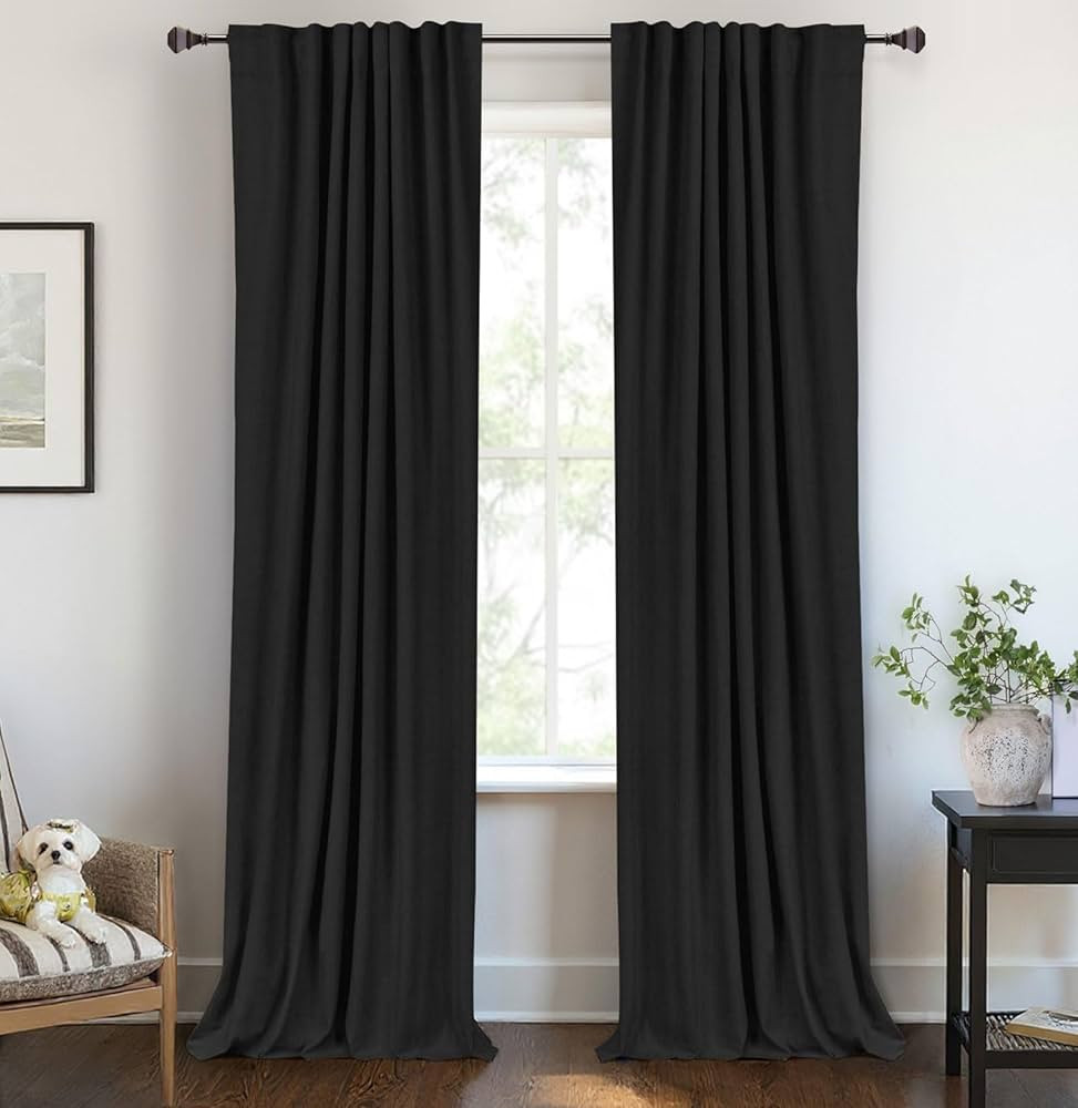 100% Blackout Shield Linen Blackout Curtains for Bedroom 108 Inches Long, Back Tab/Rod Pocket Liv... | Amazon (US)