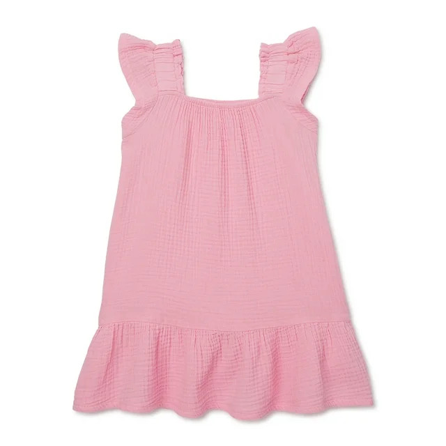 Wonder NationToddler Girl Flutter Sleeve Dress, Sizes 12M-5T | Walmart (US)