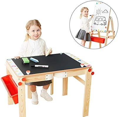 TOP BRIGHT Wooden Art Easel for Kids Art Table with Storage, Easel Desk for Toddler Adjustable | Amazon (US)
