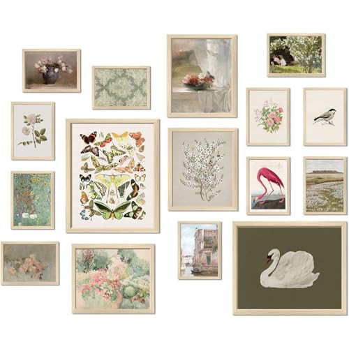 Aroutde Vintage Canvas Wall Art Decor, Cottagecore Room Decor Swan Prints Farmhouse Posters Eclectic Wall Art Collage Kit for Living Room Dorm Gallery Bedroom Decor 16PCS (Unframed) | Amazon (US)