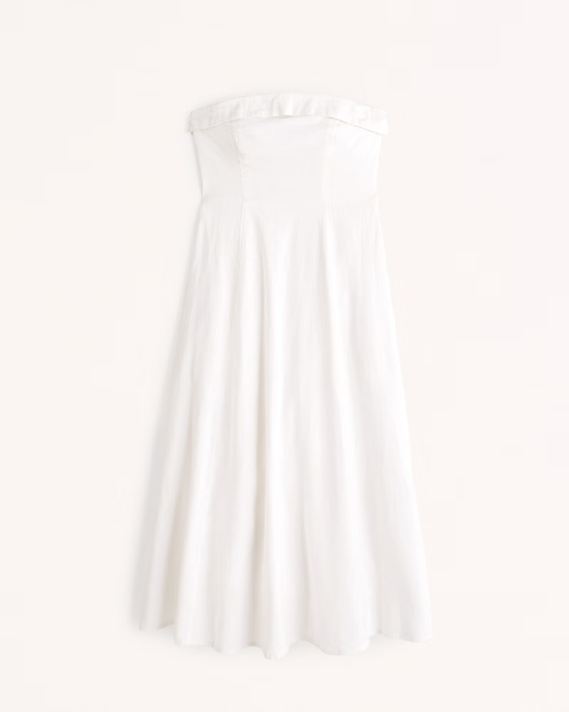 Abercrombie & Fitch Women's Strapless Linen-Blend Midi Dress in White - Size XL TLL | Abercrombie & Fitch (US)