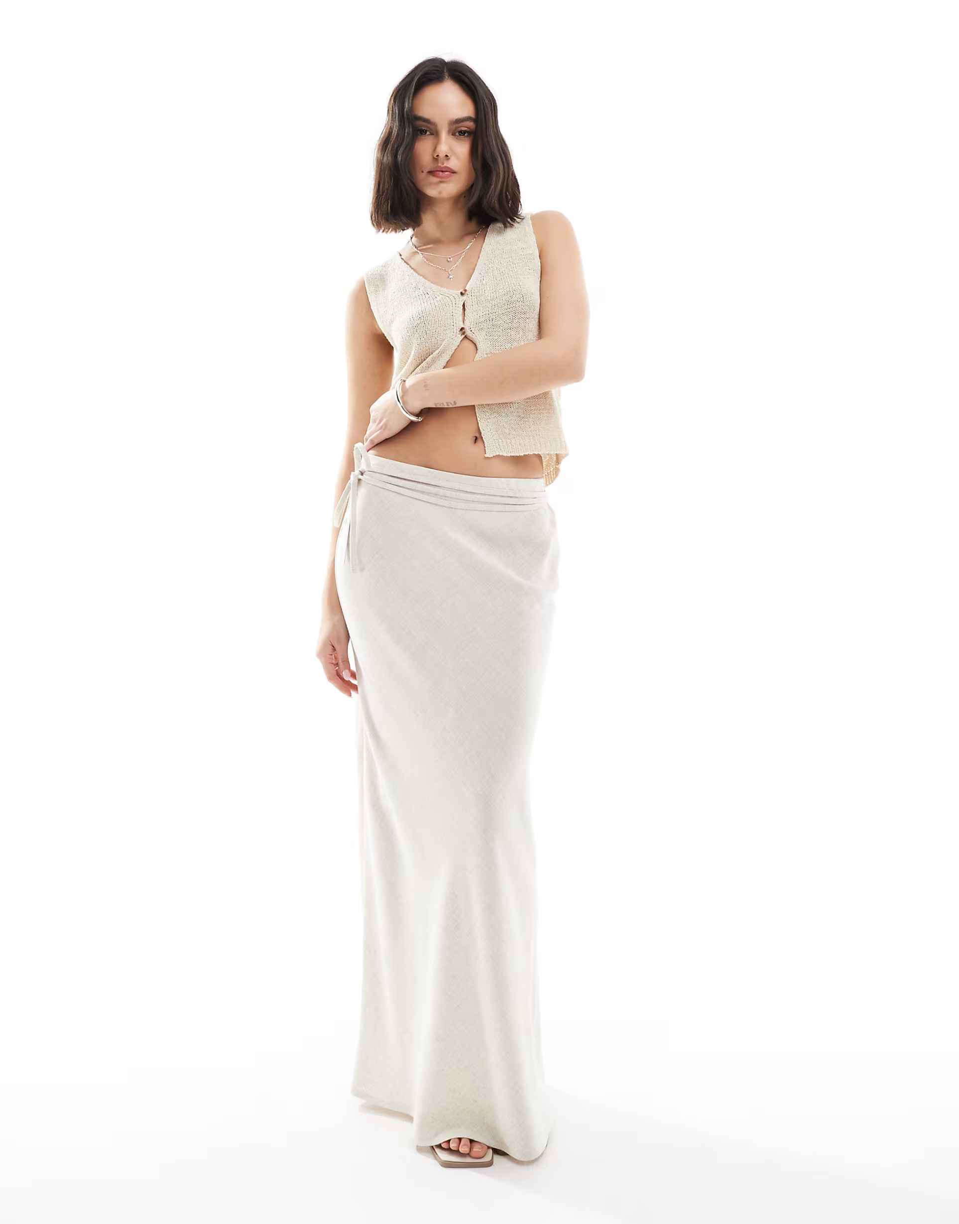 ASOS DESIGN linen blend bias maxi skirt in stone | ASOS | ASOS (Global)