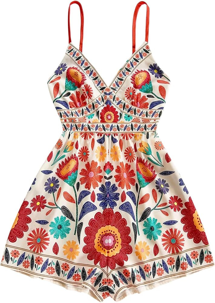 GORGLITTER Women's Floral Summer Strapless Romper Boho Tropical Beach Vacation Cruise Outfits Wid... | Amazon (US)
