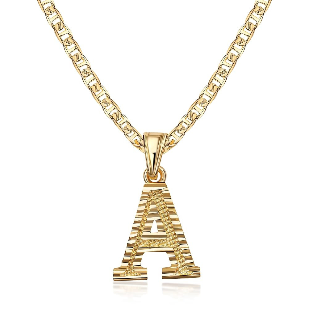 Barzel 18K Gold Plated Initial Necklace with Diamond Cut Initial,18" Chain with 2" Extension, Wat... | Amazon (US)