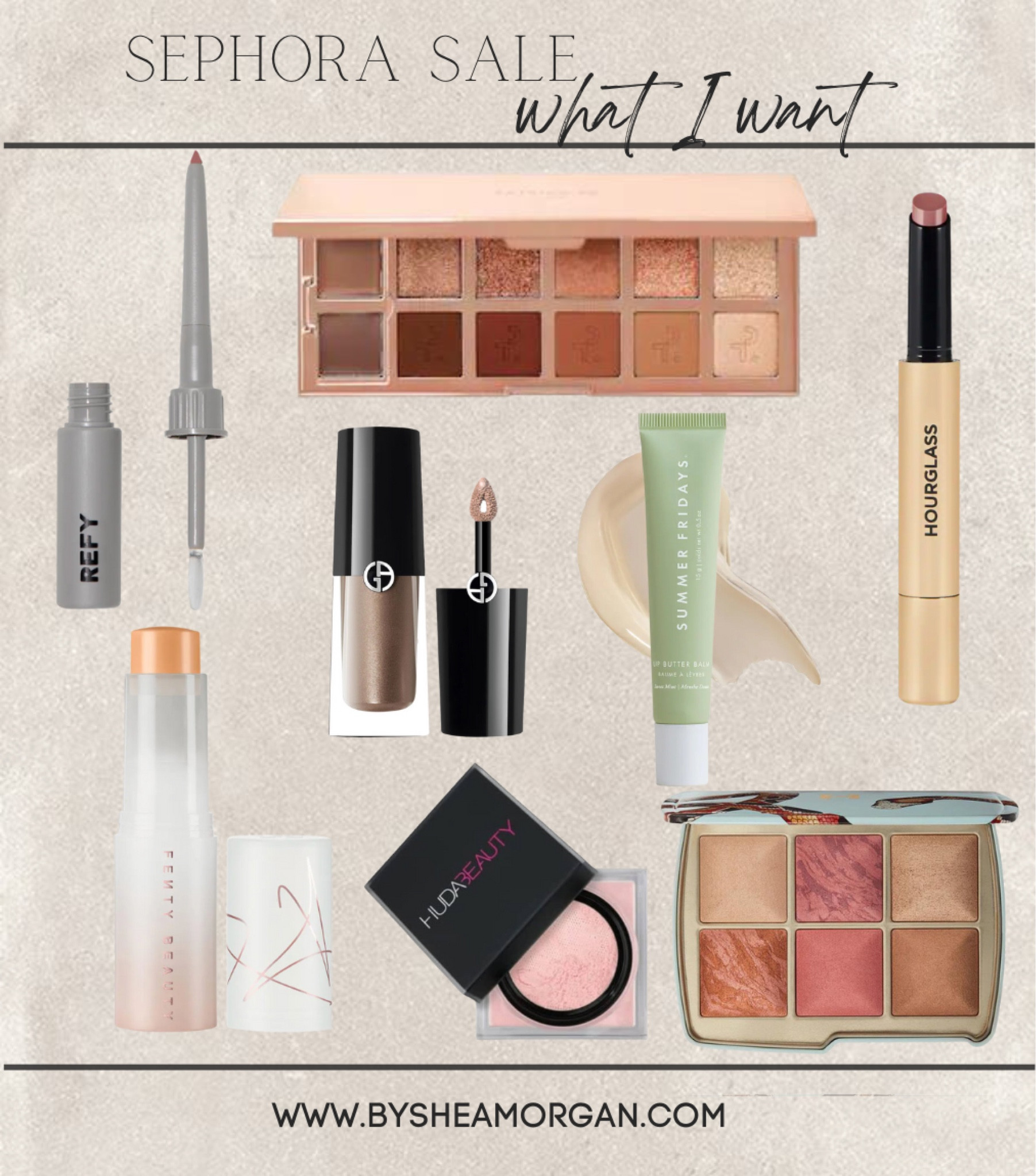 This is what I want from the Sephora sale! Patrick Ta eyeshadow pallet, huda beauty powder, refy lip liner 