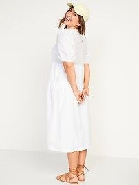 Tiered Puff-Sleeve All-Day Midi Swing Dress for Women | Old Navy (US)